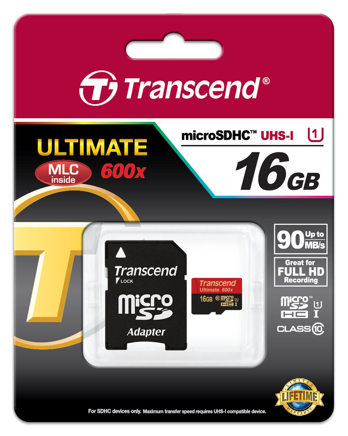 Transcend 16 GB MicroSDHC Class 10 UHS-I Memory Card with Adapter 90 Mb/s (TS16GUSDHC10U1) - Image 4