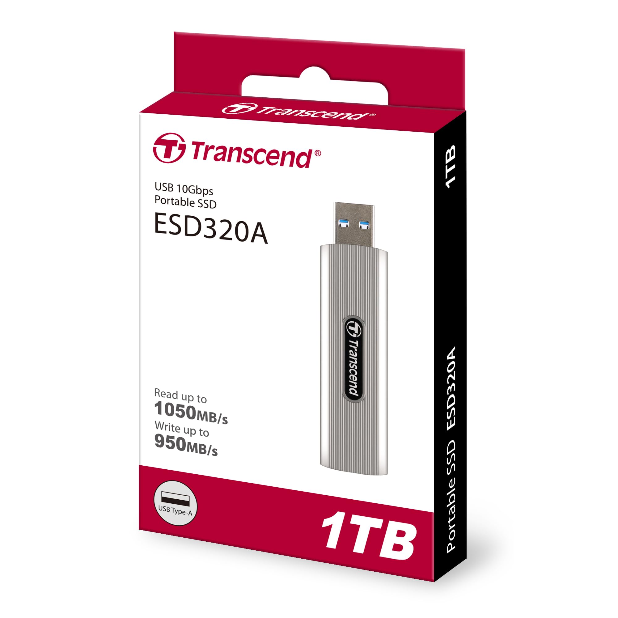 Transcend 1TB External SSD, USB 3.2 Gen2, Up to 1,050MB/s, Portable SSD with Type A, Retractable Connector Metal Case, for Notebook, Desktop, Smart TV, Silver - Image 3