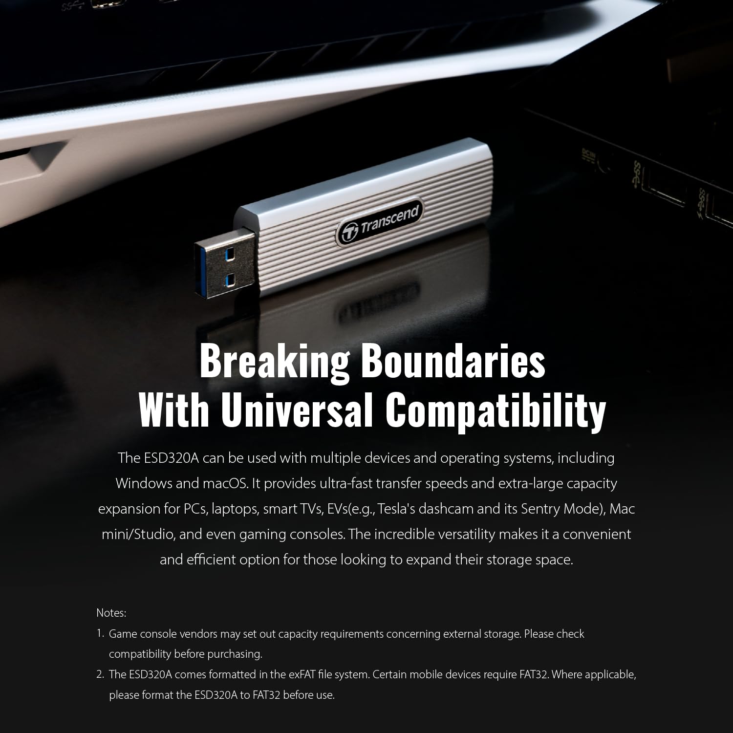 Transcend 1TB External SSD, USB 3.2 Gen2, Up to 1,050MB/s, Portable SSD with Type A, Retractable Connector Metal Case, for Notebook, Desktop, Smart TV, Silver - Image 9