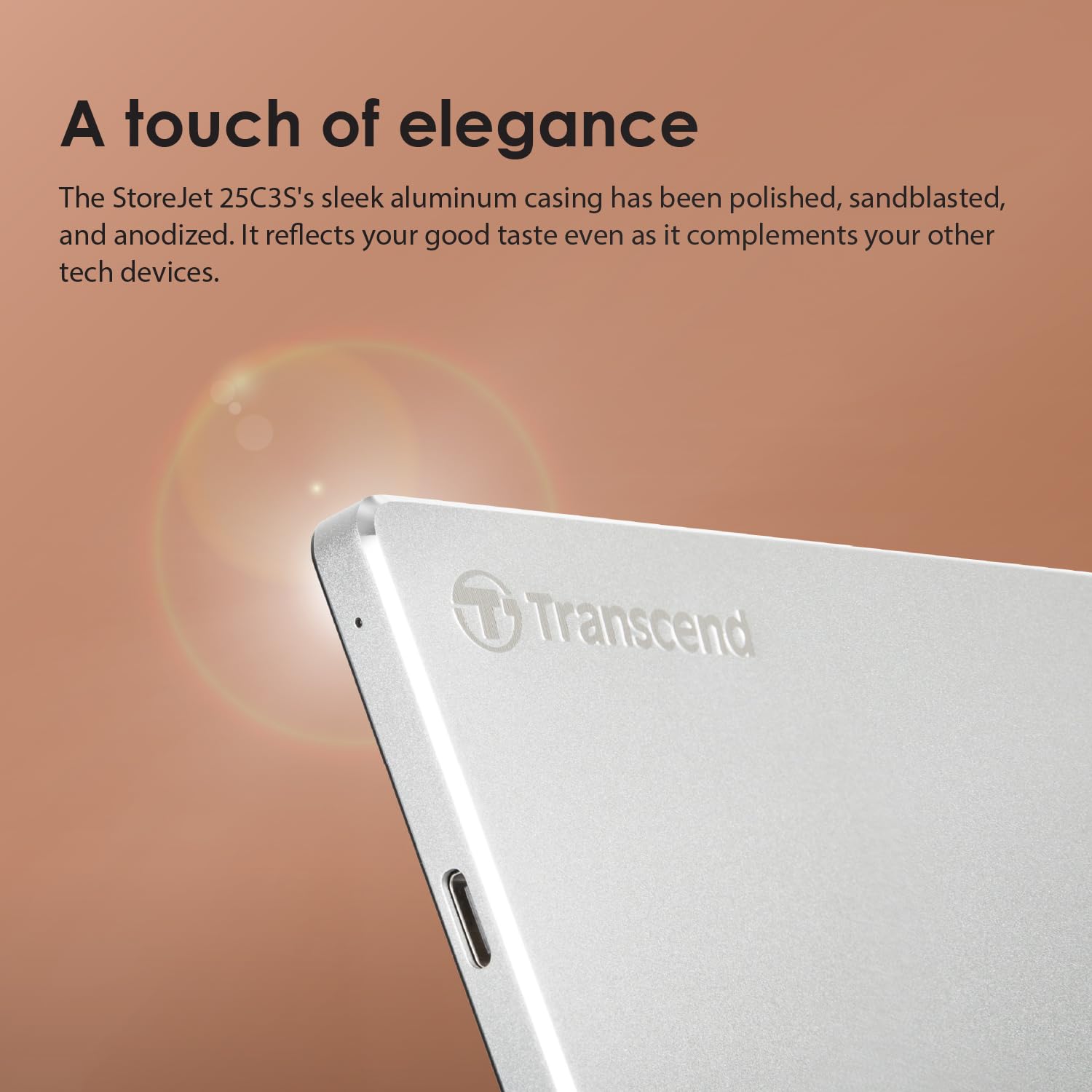 Transcend 1TB SJ25C3S, Portable External Hard Drive, Sleek Aluminum casing, Type C, Silver - TS1TSJ25C3S - Image 4