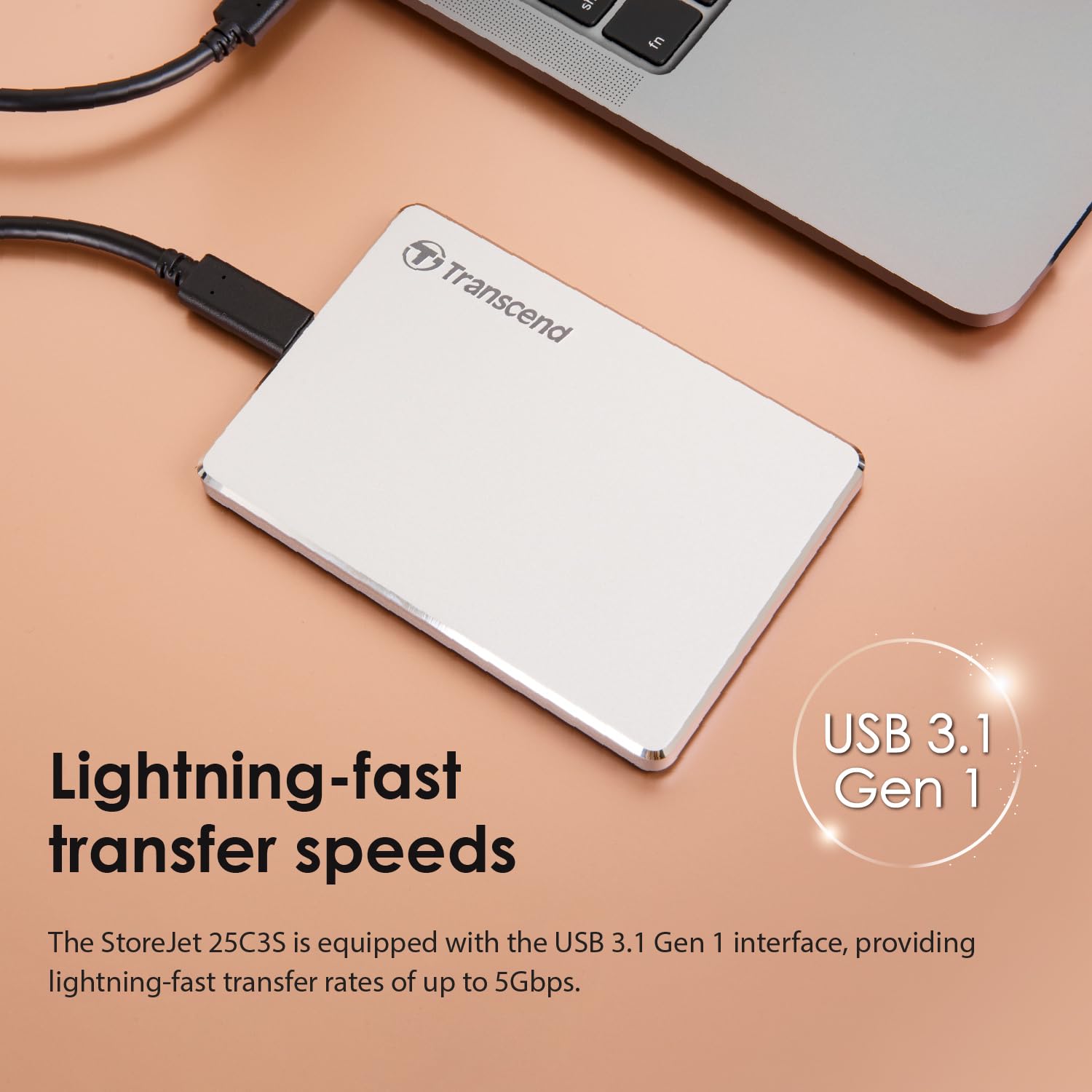 Transcend 1TB SJ25C3S, Portable External Hard Drive, Sleek Aluminum casing, Type C, Silver - TS1TSJ25C3S - Image 6