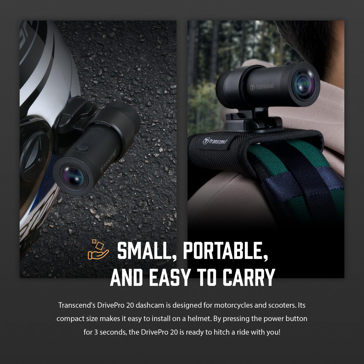 Transcend 64GB, 2K 1440p Motorcycle Dash Cam, 140 Wide-Angle, Built-in WiFi,G-Sensor, Night Vision, IP68, Emergency Recording, for Bikes, Motorcycles - TS-DP20A-64G - Image 4