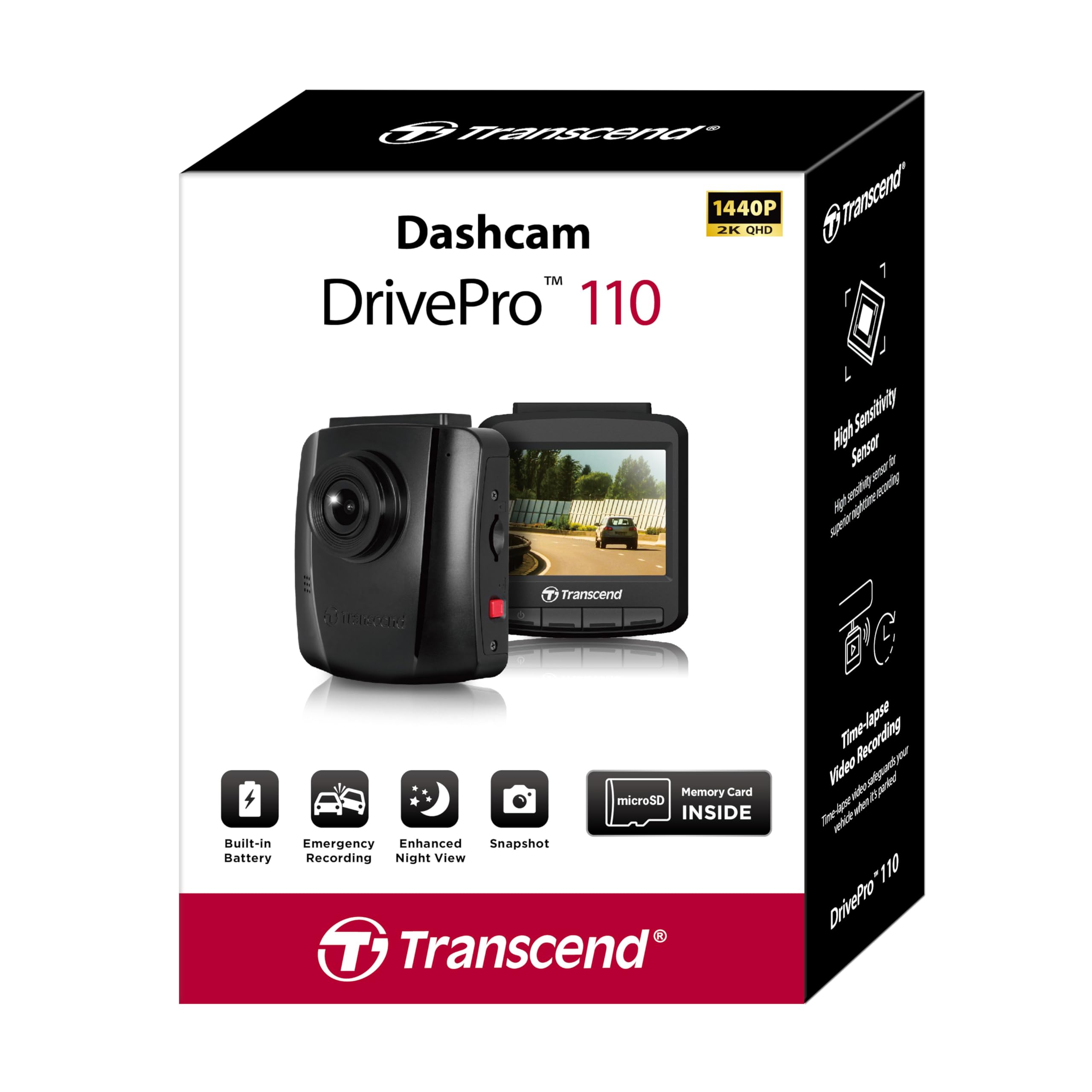 Transcend 64GB, 2K Dash Cam, 140 Wide-Angle, 2.4 Display, Built-in G-Sensor, Night Vision, Driver Fatigue Alert, for Cars - TS-DP110M-64G - Image 3