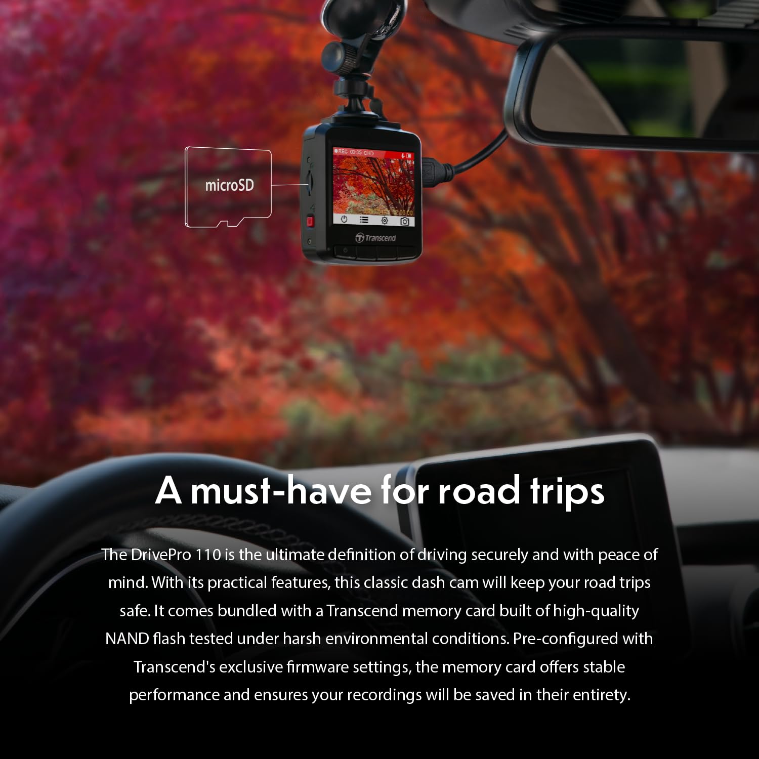 Transcend 64GB, 2K Dash Cam, 140 Wide-Angle, 2.4 Display, Built-in G-Sensor, Night Vision, Driver Fatigue Alert, for Cars - TS-DP110M-64G - Image 8