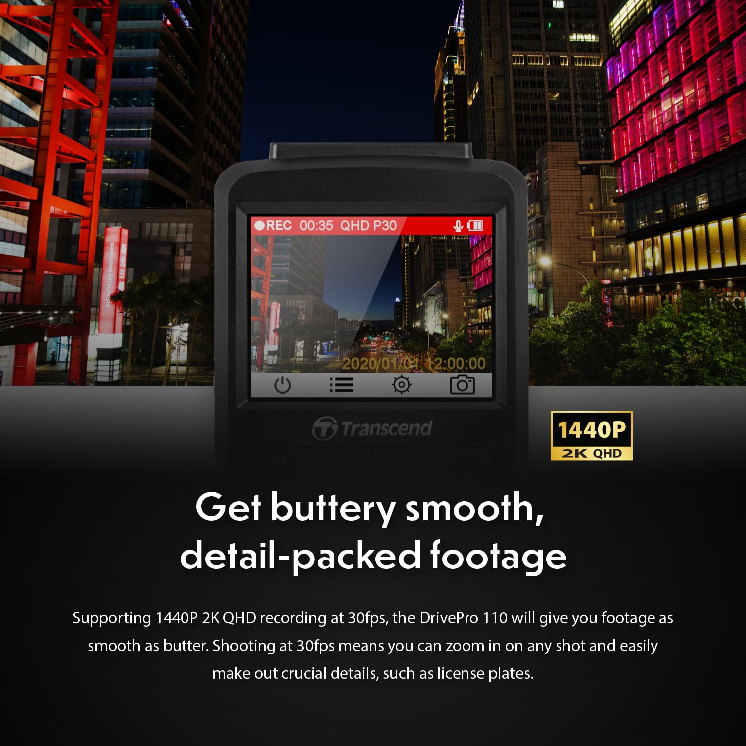 Transcend 64GB, 2K Dash Cam, 140 Wide-Angle, 2.4 Display, Built-in G-Sensor, Night Vision, Driver Fatigue Alert, for Cars - TS-DP110M-64G - Image 9