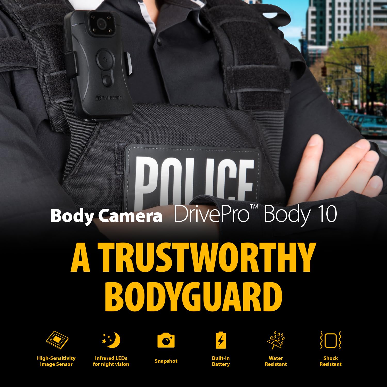 Transcend 64GB, DrivePro Body 10, Body Camera, Night Vision, Infrared LED, Water Resistant, 7-Hour Battery Life, with Audio and Video Recording, Ideal for Personal Civilians & Security - TS64GDPB10C - Image 3