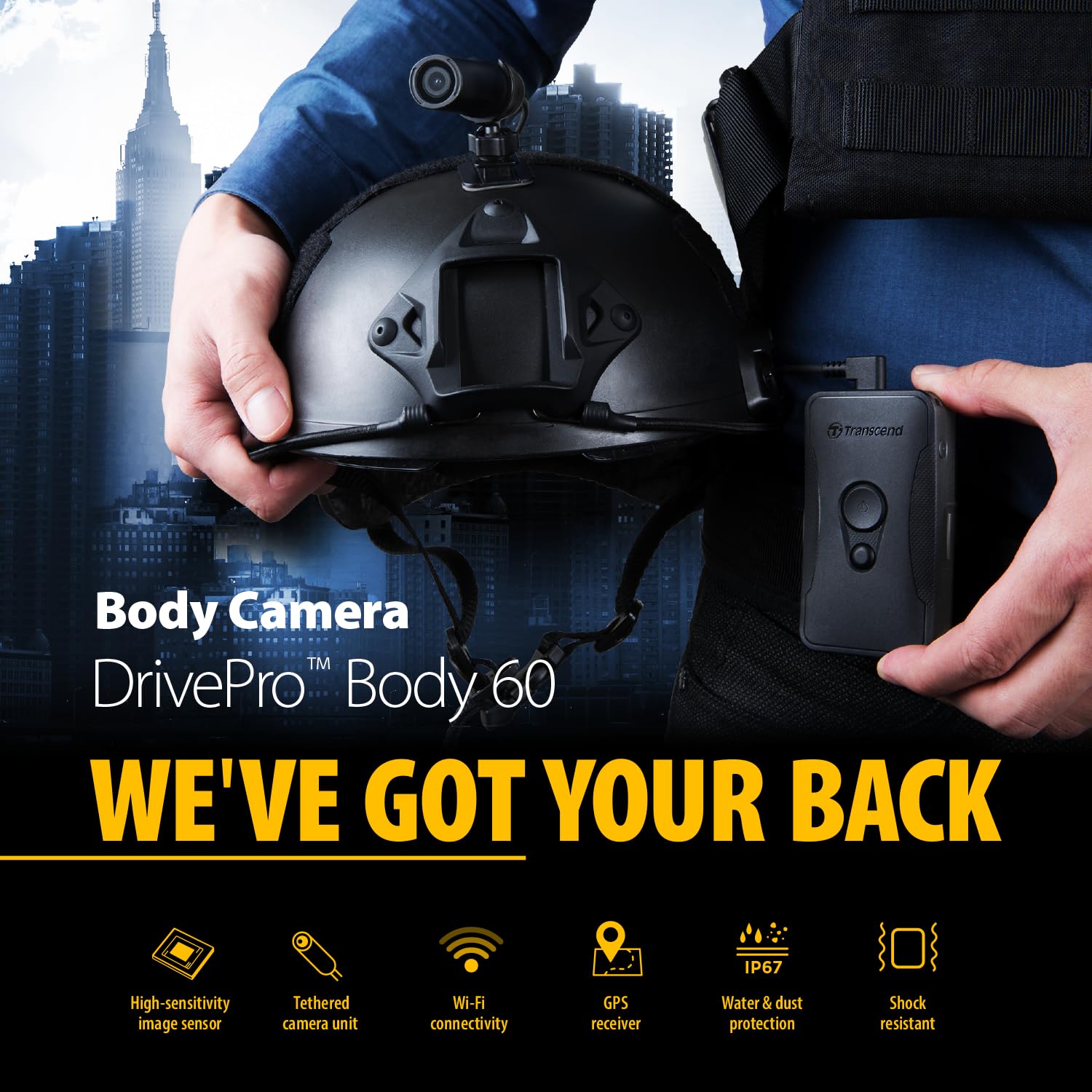 Transcend 64GB, DrivePro Body 60, Body Camera, Wi-FI & Bluetooth, GPS, IP67 Weatherproof, 10-Hour Battery Life, Tethered Camera, Ideal for Law Enforcement & Security - TS64GDPB60A - Image 3