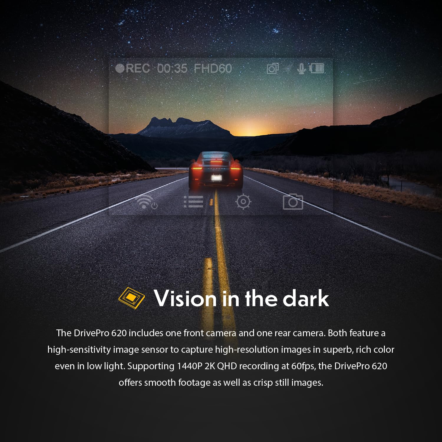 Transcend 64GB, Dual Camera Dash Cam Front and Rear Inside, 140 Wide-Angle, 2.4 Display, Built-in WiFi GPS,G-Sensor, Night Vision, Loop Recording, Parking Mode, ADAS, for Cars Taxi - TS-DP620A-64G - Image 4