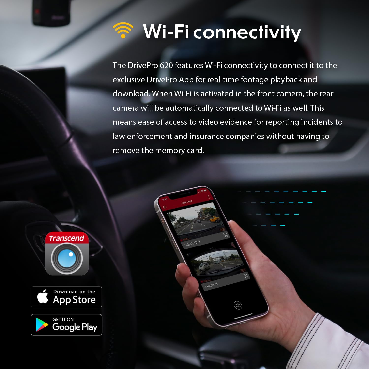 Transcend 64GB, Dual Camera Dash Cam Front and Rear Inside, 140 Wide-Angle, 2.4 Display, Built-in WiFi GPS,G-Sensor, Night Vision, Loop Recording, Parking Mode, ADAS, for Cars Taxi - TS-DP620A-64G - Image 7