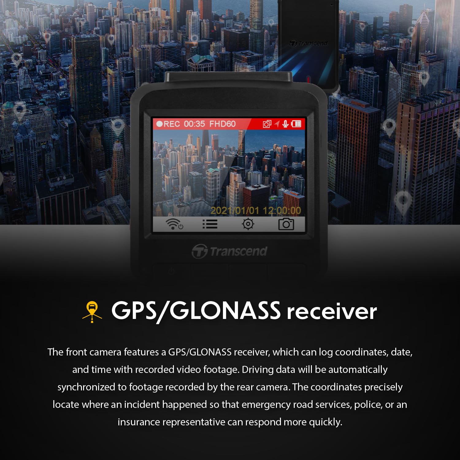 Transcend 64GB, Dual Camera Dash Cam Front and Rear Inside, 140 Wide-Angle, 2.4 Display, Built-in WiFi GPS,G-Sensor, Night Vision, Loop Recording, Parking Mode, ADAS, for Cars Taxi - TS-DP620A-64G - Image 8