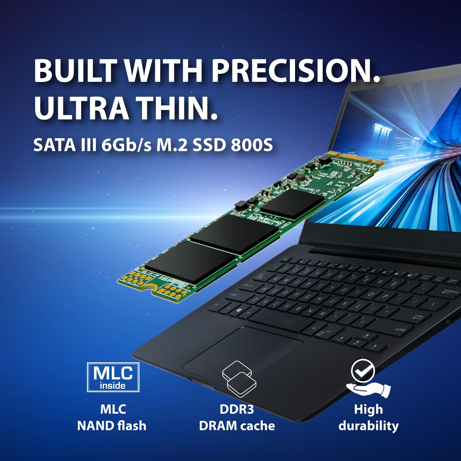 Transcend 64GB MTS800S M.2 2280 SATA III SSD, Internal Solid State Drive, Compatible with Laptop & PC Desktop, Dram Cache, MLC - TS64GMTS800S - Image 3