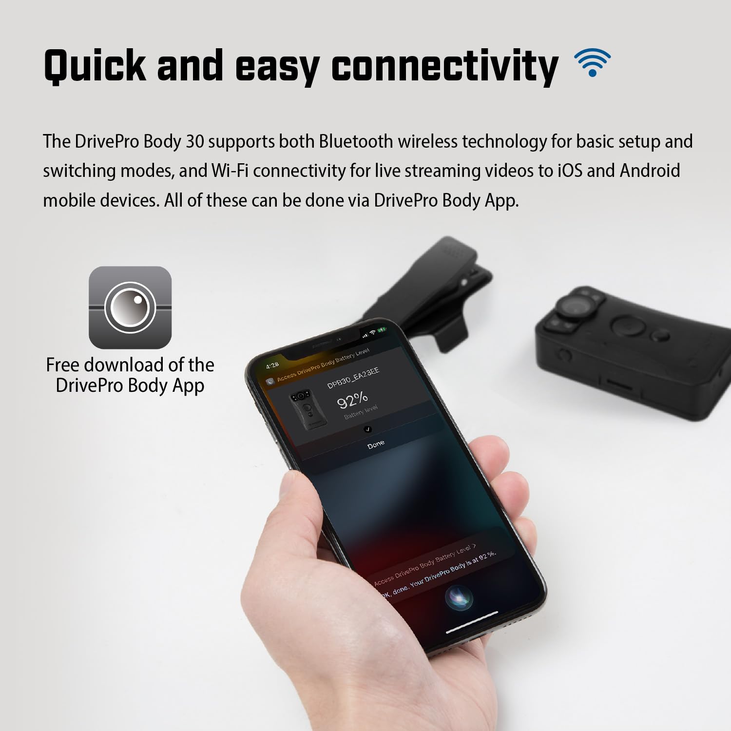 Transcend DPB30 DrivePro Body Camera 128GB, 1440P 2K QHD Body Worn Camera with Night Vision/Wi-FI/Bluetooth/IP67 Waterproof/12-Hour Battery Life, Ideal for Law Enforcement & Security - TS128GDPB30A - Image 5