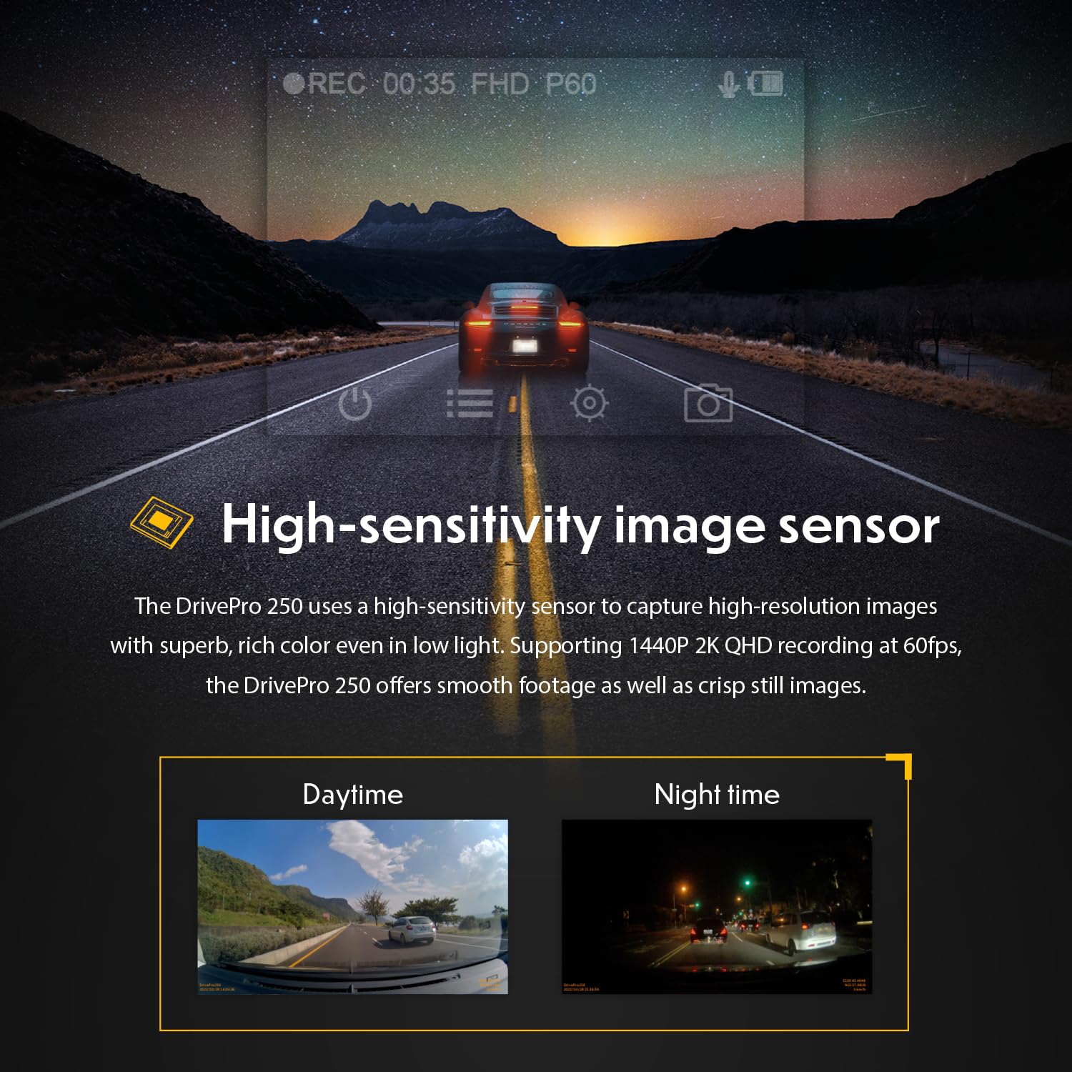 Transcend DrivePro 2K QHD 1440P Dash Cam Front, Support 1TB Max, Car Cam w/140°Wide-Angle/Handy Snapshot Button/G-Sensor/Night Vision Loop Recording/Head-Up Display/Wi-Fi GPS GLONASS/ADAS/Parking Mode - Image 4