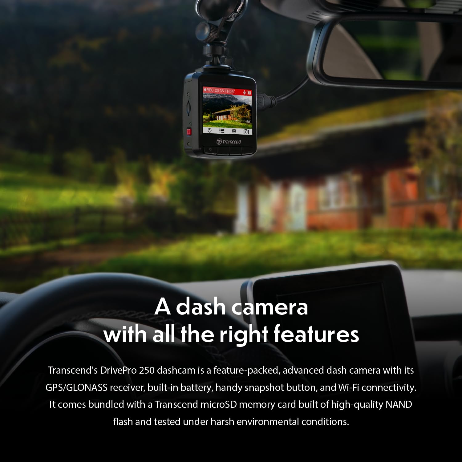Transcend DrivePro 2K QHD 1440P Dash Cam Front, Support 1TB Max, Car Cam w/140°Wide-Angle/Handy Snapshot Button/G-Sensor/Night Vision Loop Recording/Head-Up Display/Wi-Fi GPS GLONASS/ADAS/Parking Mode - Image 5