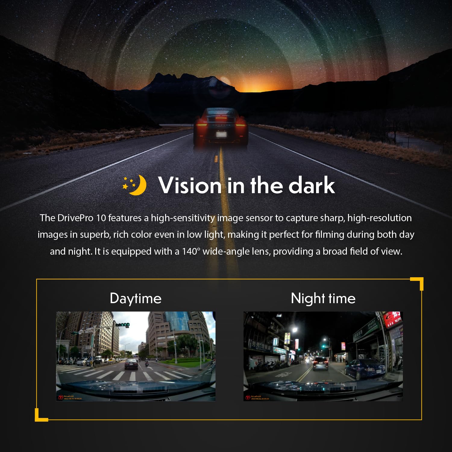 Transcend DrivePro Dash DP10 Cam Front, 1440P 2K QHD Dash Camera for Cars, 64GB Card Included, with Super Night Vision/Wi-Fi/WDR/G-Sensor/Exclusive App/High-Sensitivity Image Sensor - Image 4