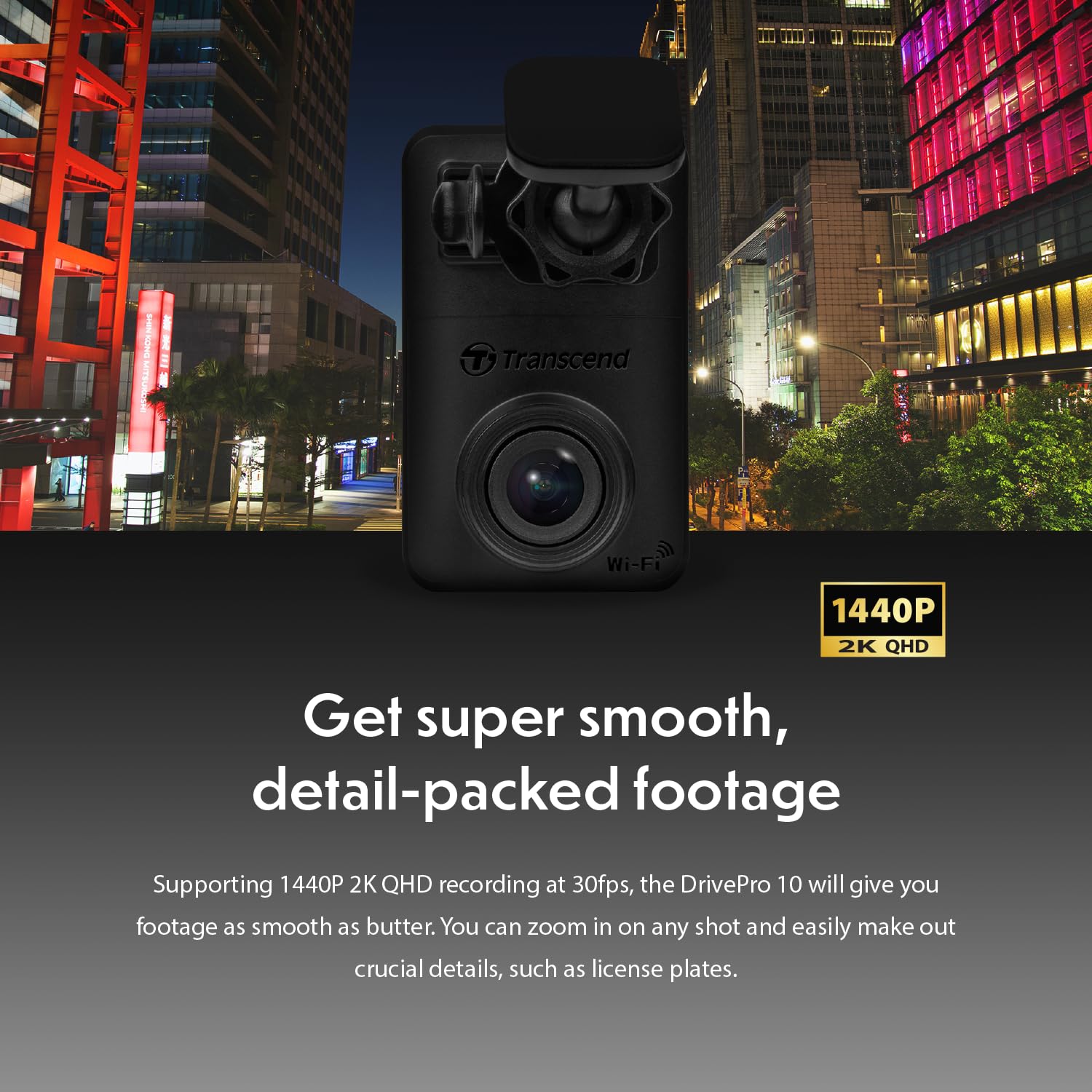 Transcend DrivePro Dash DP10 Cam Front, 1440P 2K QHD Dash Camera for Cars, 64GB Card Included, with Super Night Vision/Wi-Fi/WDR/G-Sensor/Exclusive App/High-Sensitivity Image Sensor - Image 6