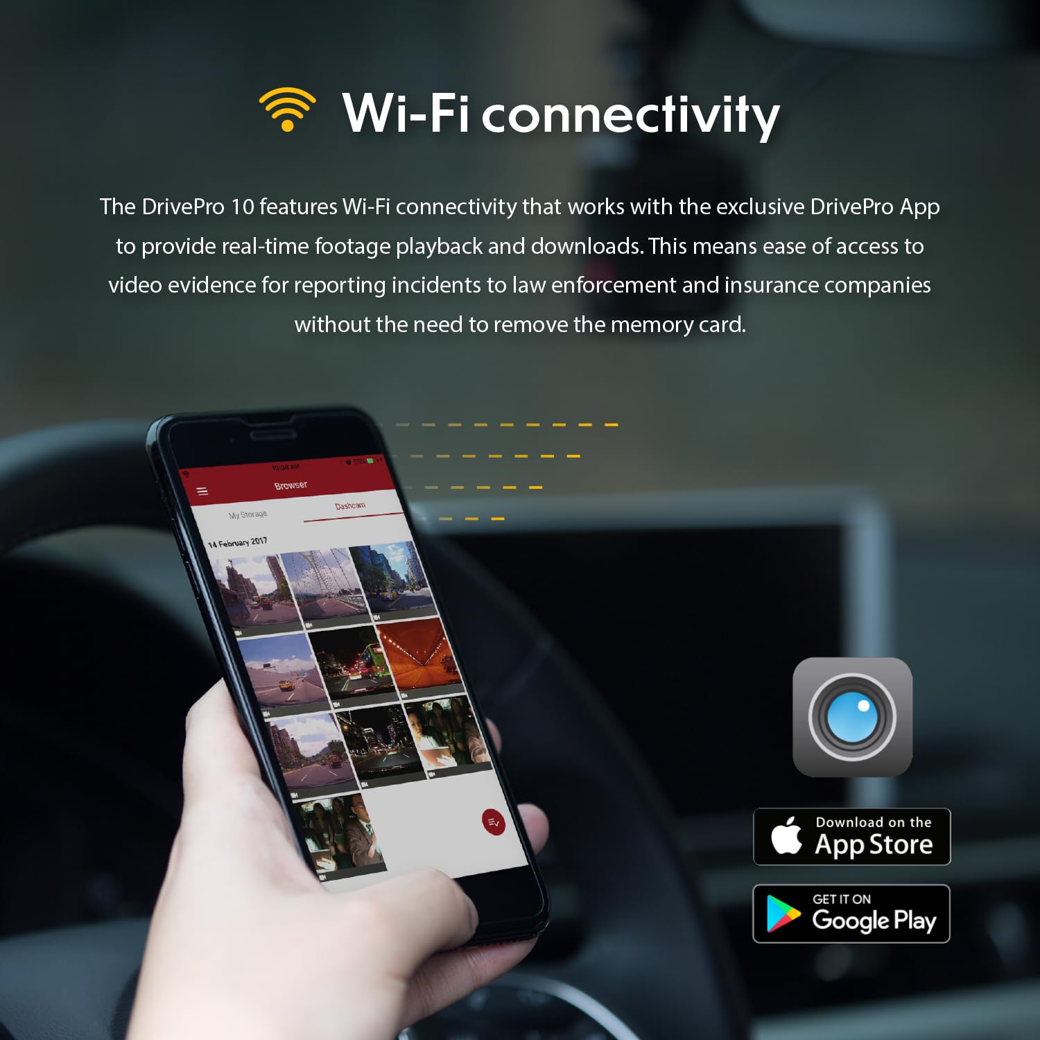 Transcend DrivePro Dash DP10 Cam Front, 1440P 2K QHD Dash Camera for Cars, 64GB Card Included, with Super Night Vision/Wi-Fi/WDR/G-Sensor/Exclusive App/High-Sensitivity Image Sensor - Image 7