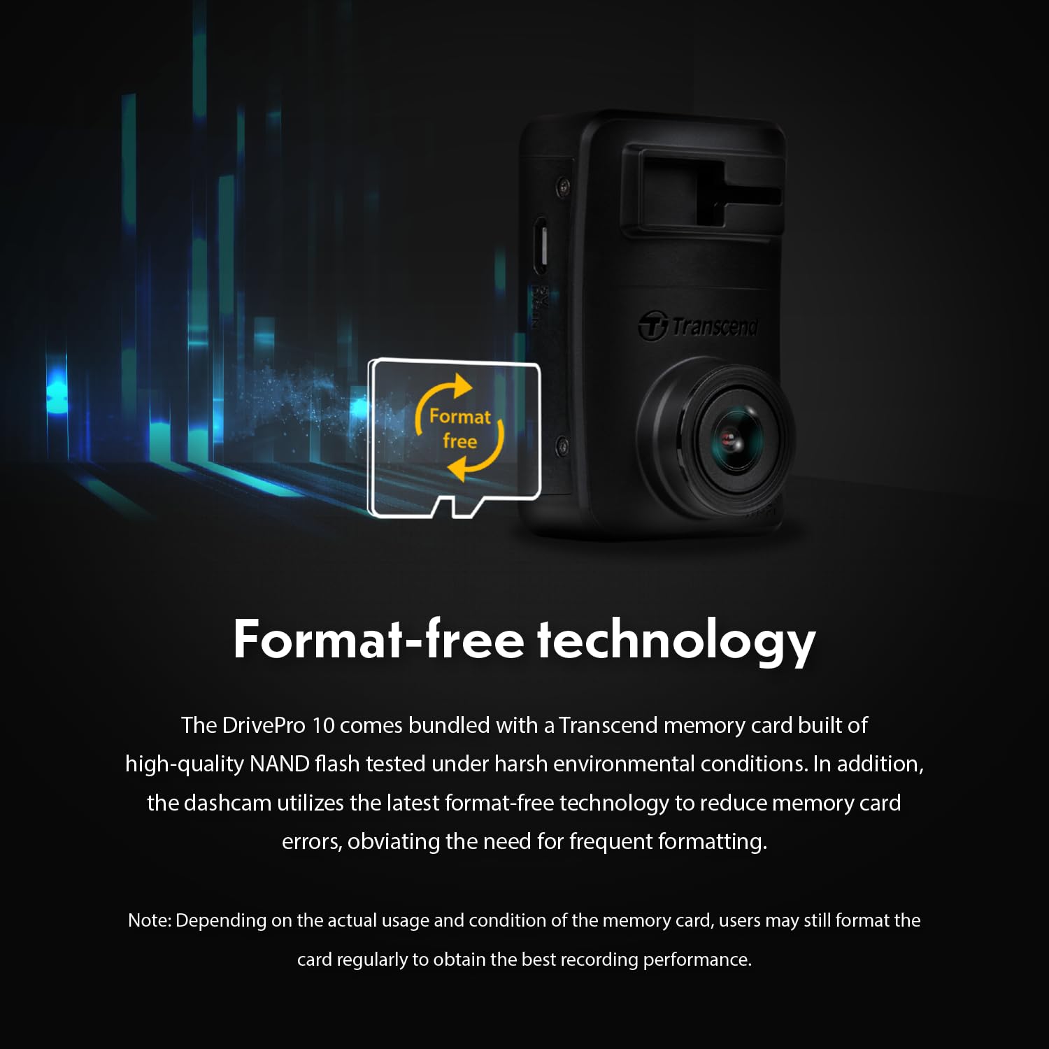 Transcend DrivePro Dash DP10 Cam Front, 1440P 2K QHD Dash Camera for Cars, 64GB Card Included, with Super Night Vision/Wi-Fi/WDR/G-Sensor/Exclusive App/High-Sensitivity Image Sensor - Image 9