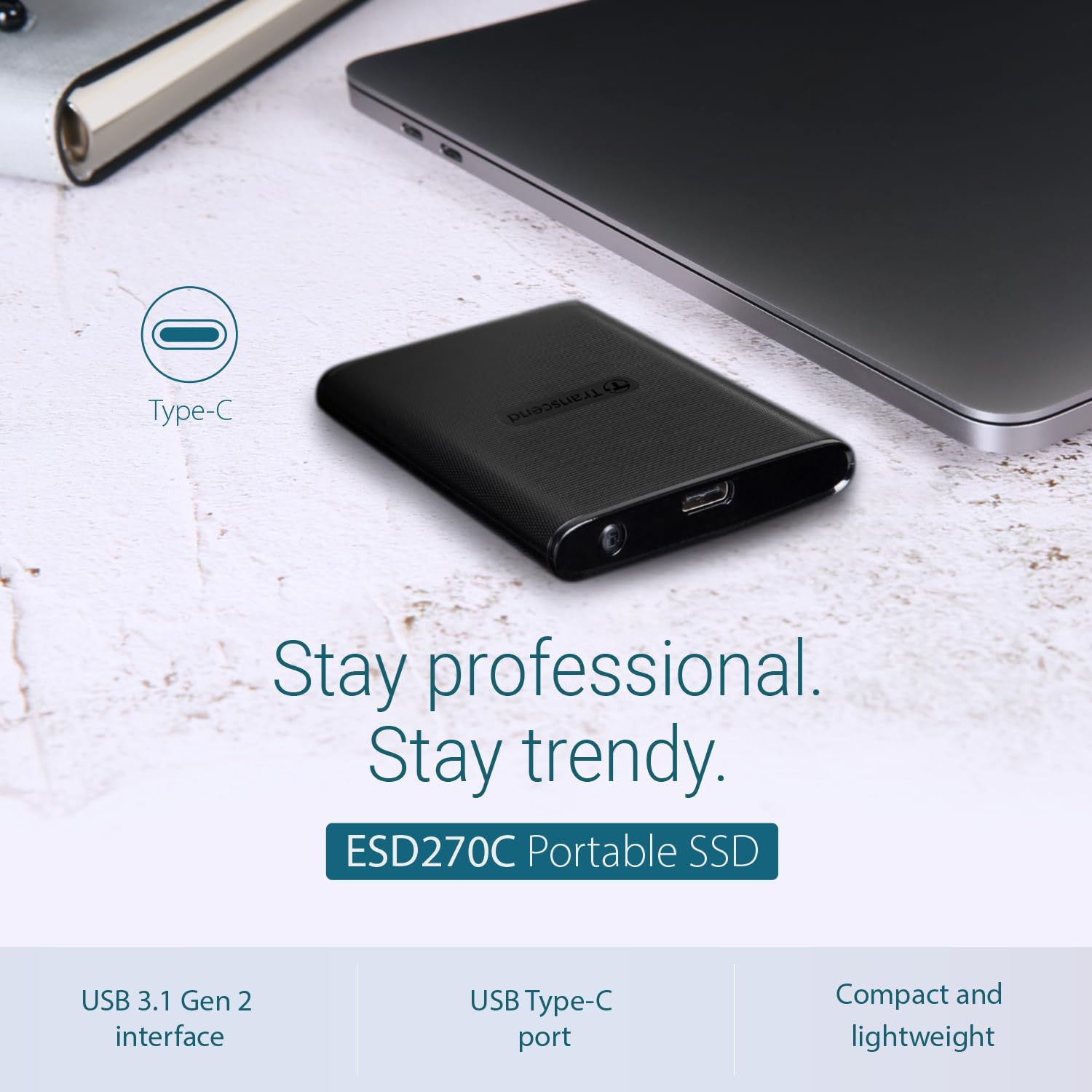Transcend ESD270 250GB External SSD for iPhone16/15/iPad/Mac/Windows/Android, PC/Laptop/Tablet/TV/Game Console, Portable SSD with One Touch Back up, One-Time Password Unlock, Type A &Type C Cables - Image 3