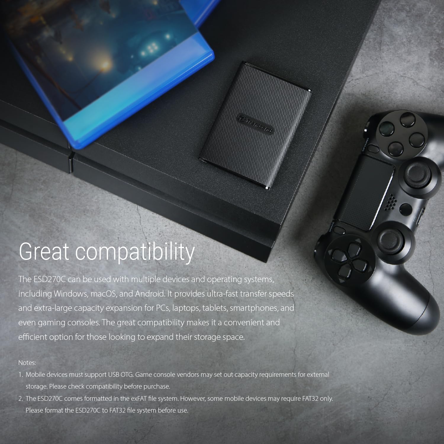 Transcend ESD270 250GB External SSD for iPhone16/15/iPad/Mac/Windows/Android, PC/Laptop/Tablet/TV/Game Console, Portable SSD with One Touch Back up, One-Time Password Unlock, Type A &Type C Cables - Image 8