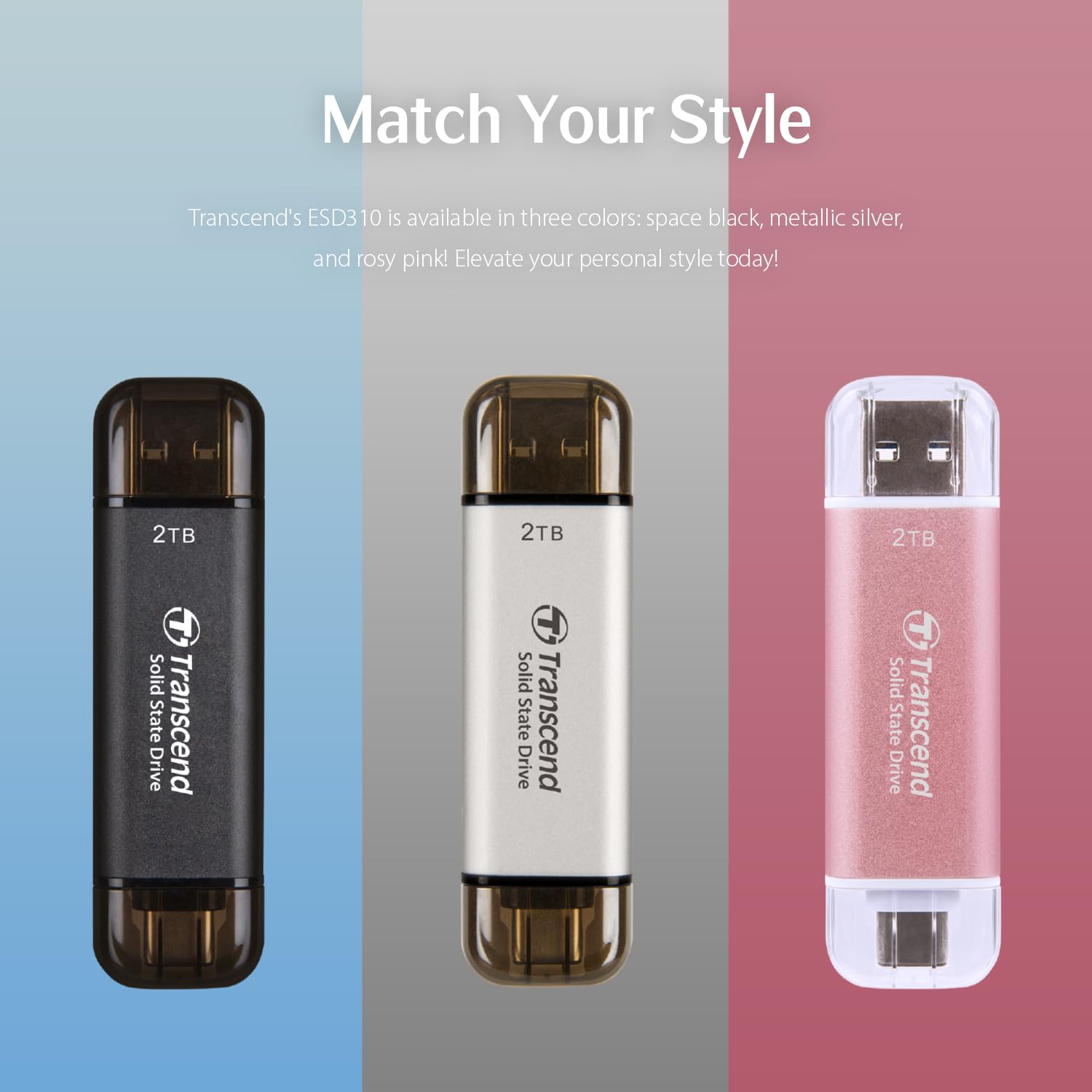 Transcend ESD310 2TB External SSD, Up to 1,050MB/s, Dual USB Drive for iPhone17,16,15, iPad&Mac/Pixel10/Tesla/Steam Deck/ROG Ally/MSI Claw/Android/PS5, 2-in-1 TypeC &A, USB3.2Gen2 Portable SSD-Silver - Image 3