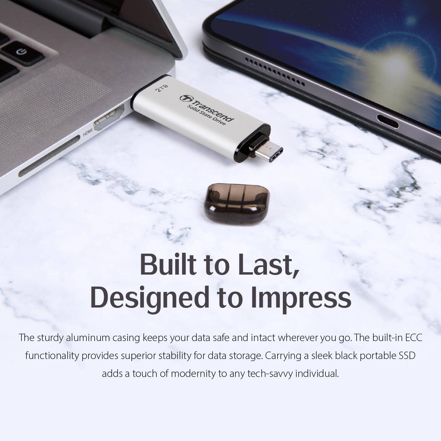 Transcend ESD310 2TB External SSD, Up to 1,050MB/s, Dual USB Drive for iPhone17,16,15, iPad&Mac/Pixel10/Tesla/Steam Deck/ROG Ally/MSI Claw/Android/PS5, 2-in-1 TypeC &A, USB3.2Gen2 Portable SSD-Silver - Image 4