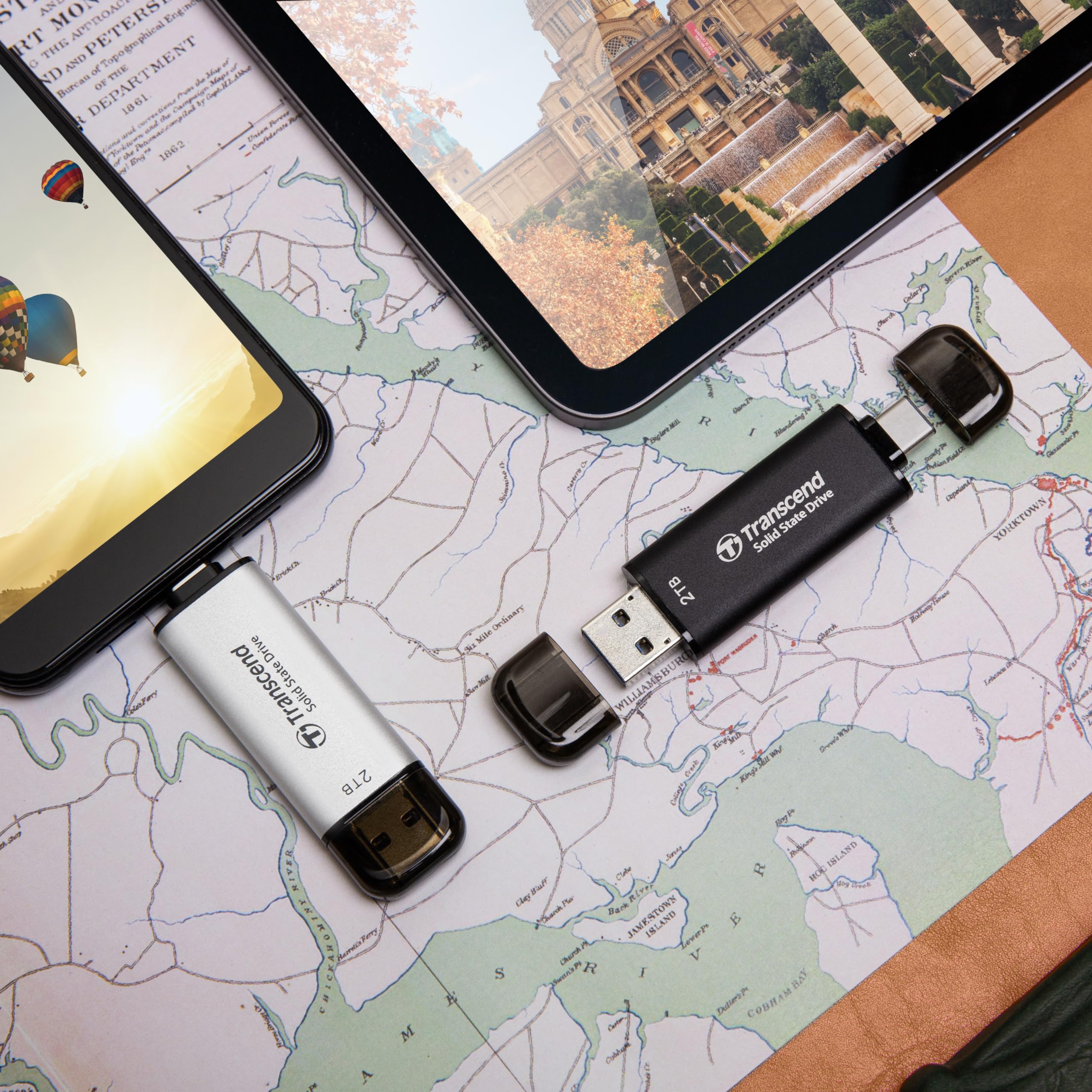 Transcend ESD310 2TB External SSD, Up to 1,050MB/s, Dual USB Drive for iPhone17,16,15, iPad&Mac/Pixel10/Tesla/Steam Deck/ROG Ally/MSI Claw/Android/PS5, 2-in-1 TypeC &A, USB3.2Gen2 Portable SSD-Silver - Image 8