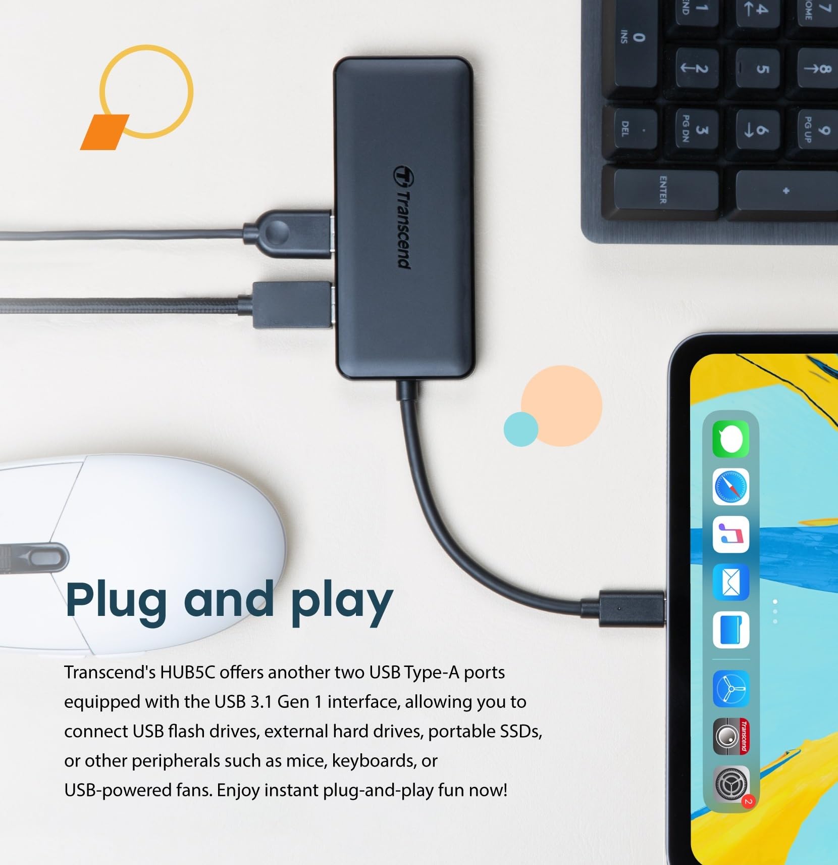 Transcend HUB 6 in 1 Hub, Type C, with 60W Power Delivery, 10Gbps USB C and 2 Type-A Ports, Micro SD and SD UHS-II Card Reader, for MacBook Pro, Labtop - TS-HUB5C - Image 7