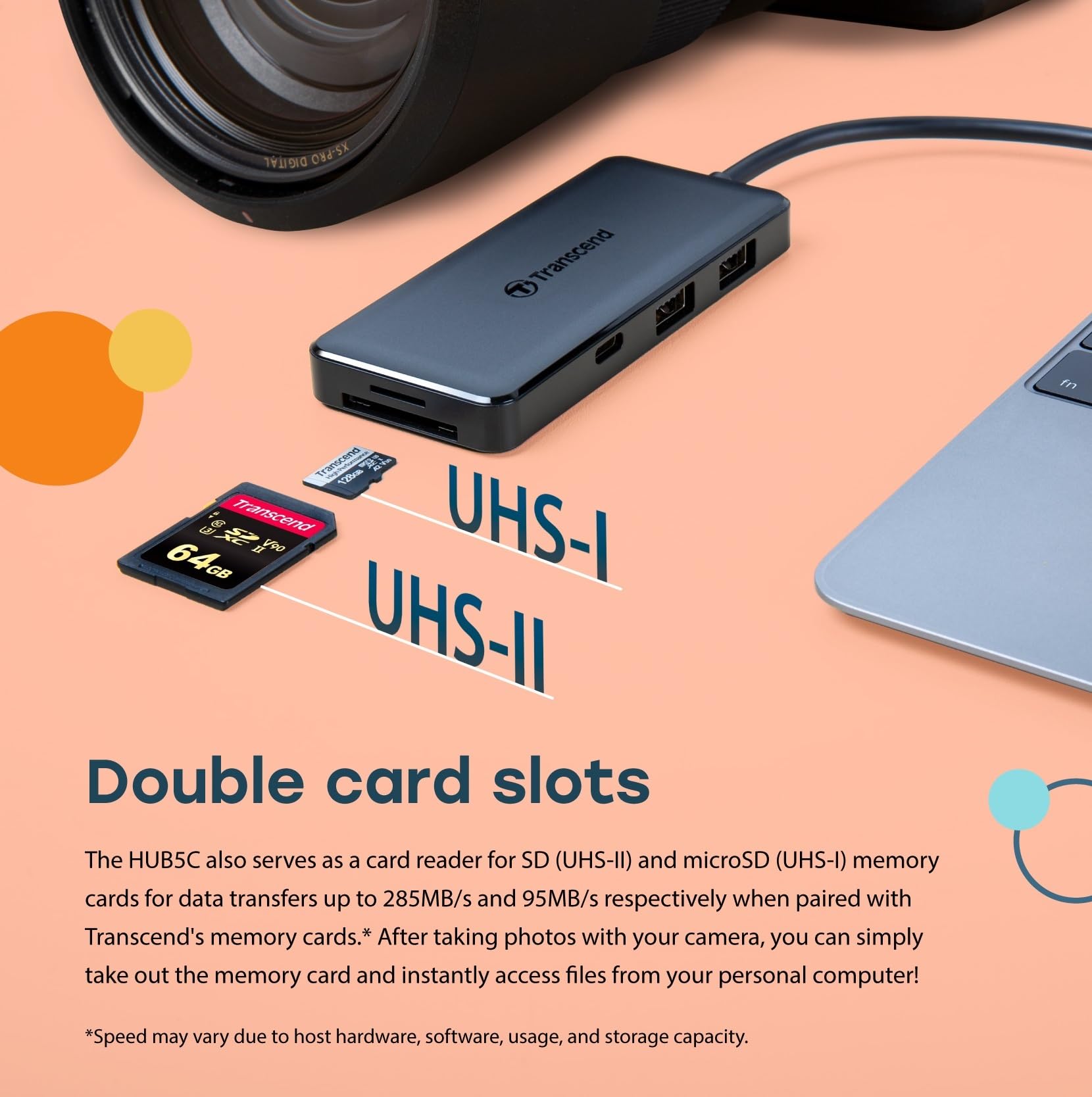 Transcend HUB 6 in 1 Hub, Type C, with 60W Power Delivery, 10Gbps USB C and 2 Type-A Ports, Micro SD and SD UHS-II Card Reader, for MacBook Pro, Labtop - TS-HUB5C - Image 9