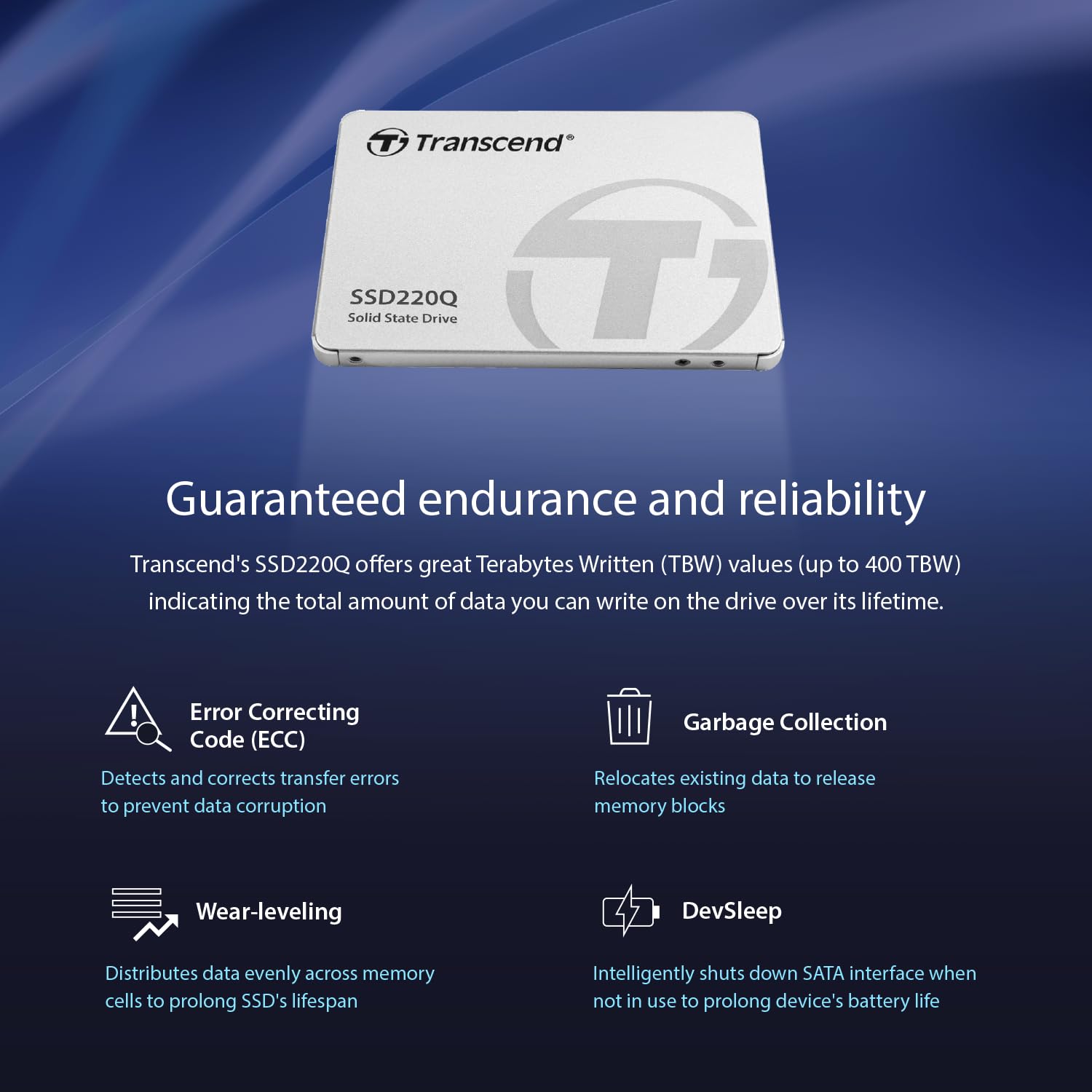 Transcend Information TTS1TSSD220Q 1TB SATAIII SSD220Q 2.5” Internal Solid State Drive with Speeds up to 550MB/s - Image 6