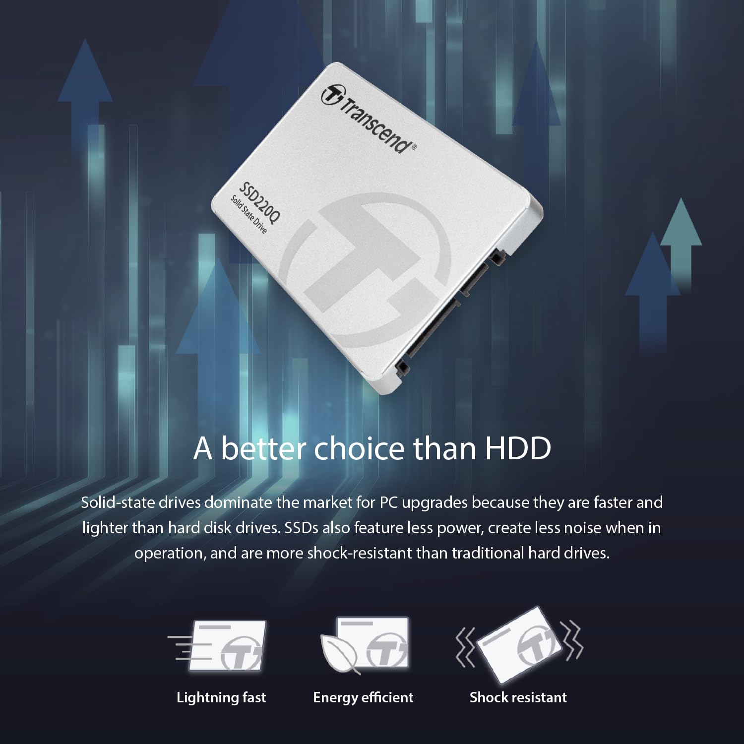 Transcend Information TTS1TSSD220Q 1TB SATAIII SSD220Q 2.5” Internal Solid State Drive with Speeds up to 550MB/s - Image 7
