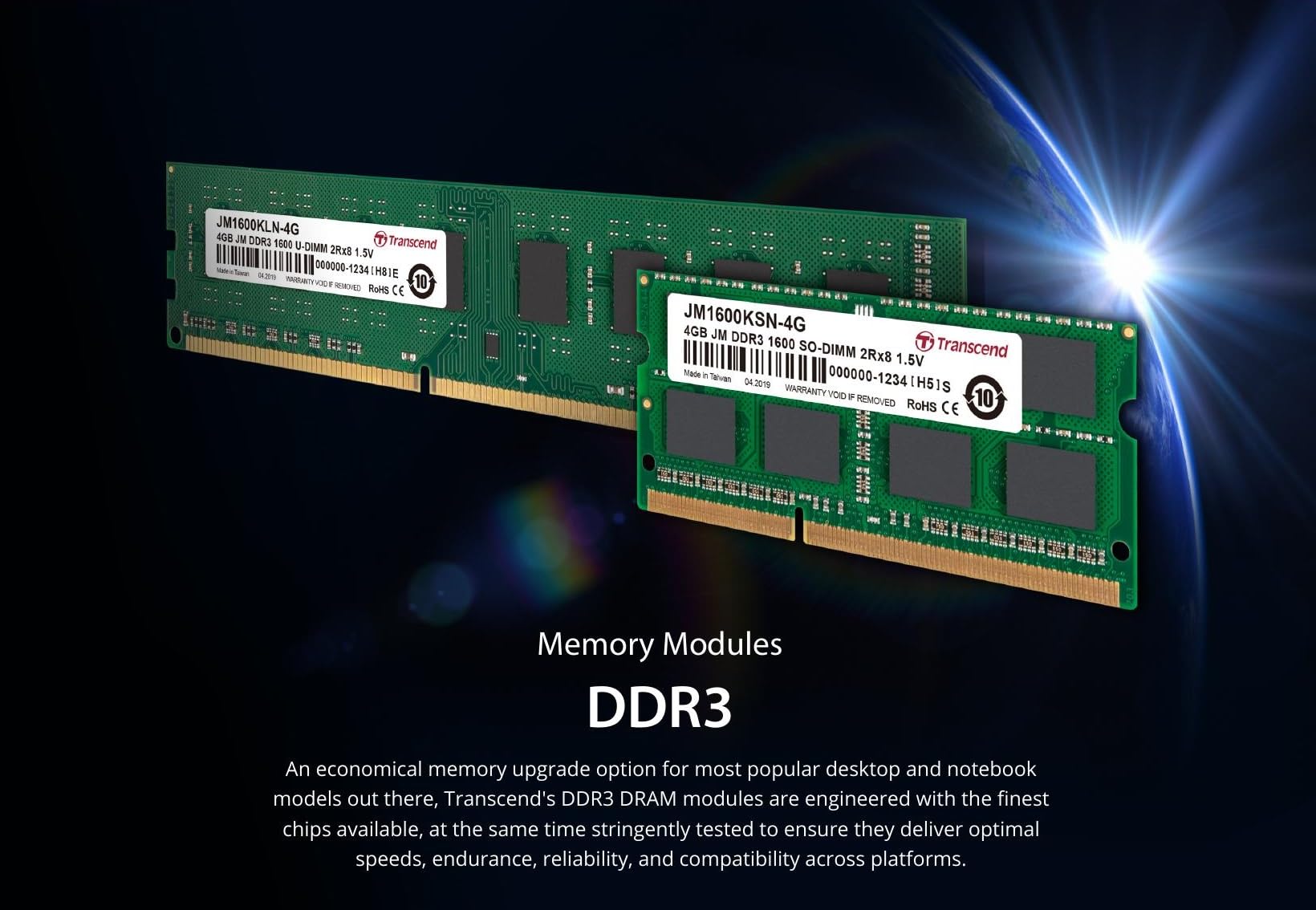 Transcend JetRam 2 GB 240-Pin DDR3 Desktop DIMM 1600 MHz (PC3-12800) Desktop Memory Module JM1600KLN-2G - Image 3