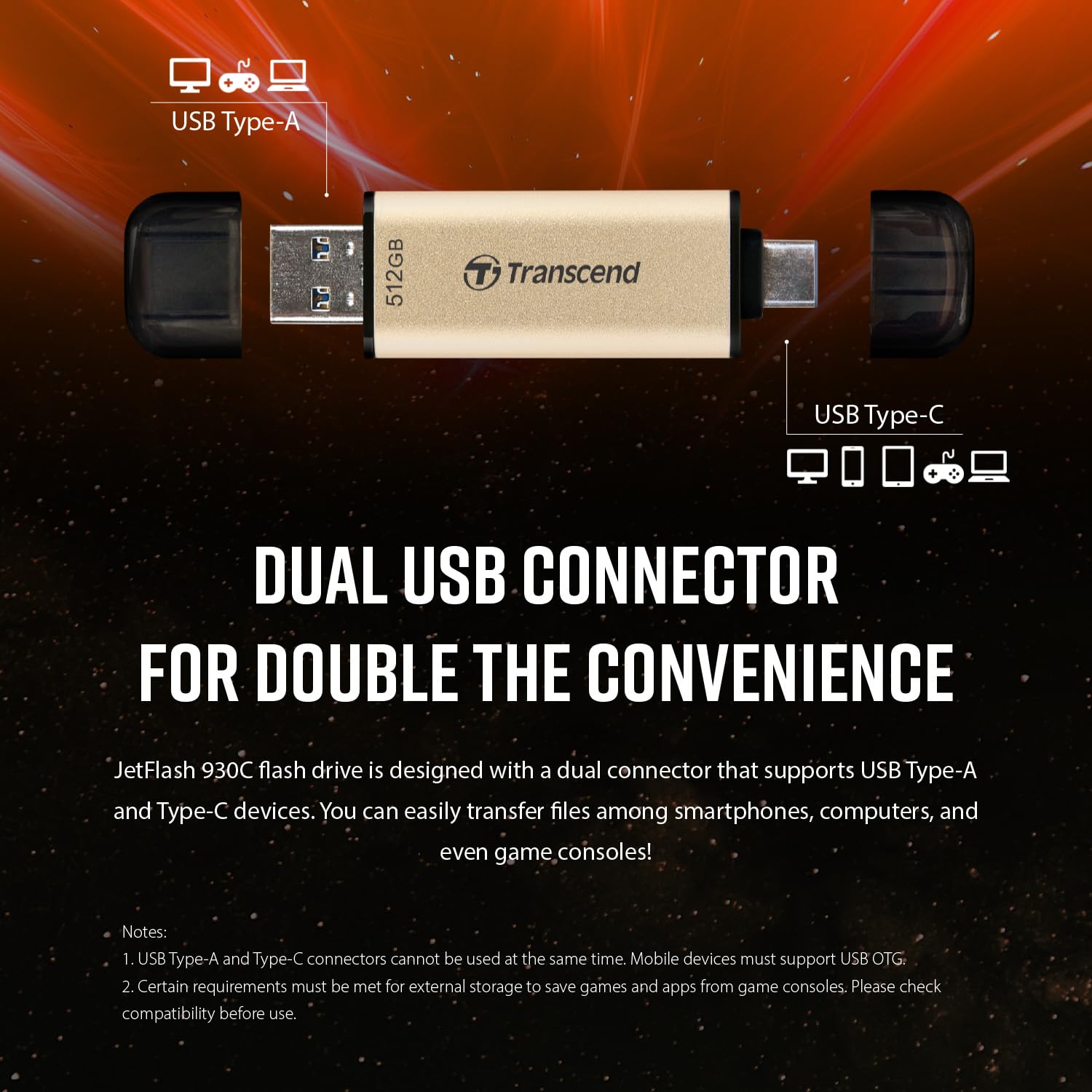 Transcend JF930 128GB Dual USB C Flash Drive for iPhone/iPad/Mac/Windows, Android/Tablet/PC/Gaming Console, Photo Stick Up to 420MB/s, USB 3.2 Thumb Drive, Memory Stick with 2-in-1 Type C &Type A - Image 4