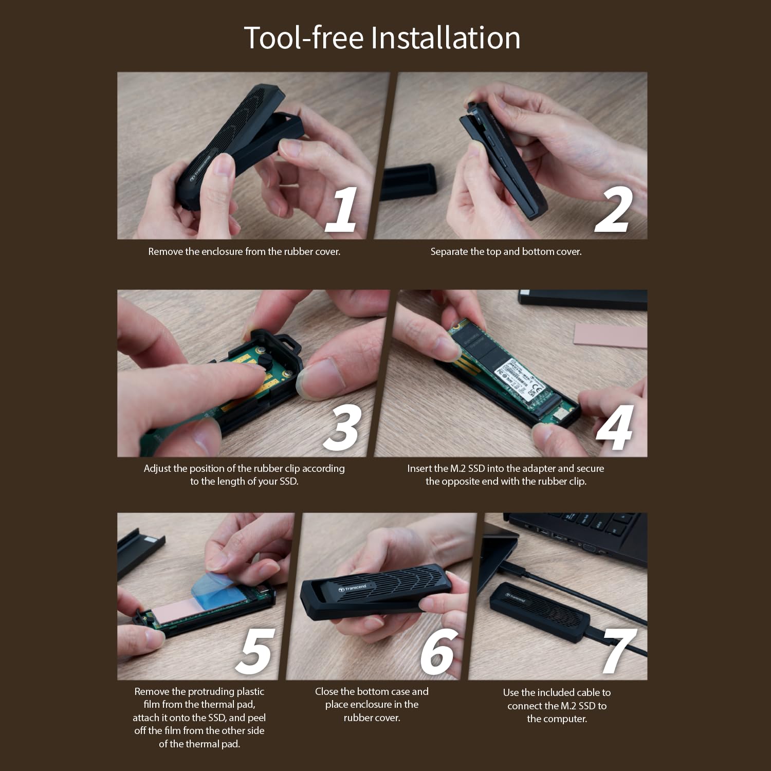 Transcend M.2 PCIe/SATA SSD Upgrade Kit, SSD Enclosure, Support 2230 2242 2280, Compatible with M Key/B+M Key, Type-A/Type-C - TS-CM10G - Image 8