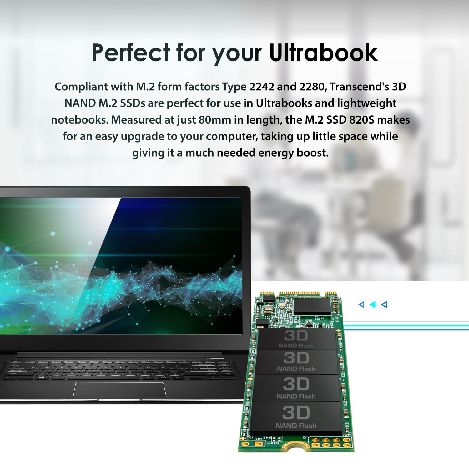 Transcend MTS820 120GB M.2 2280 SATA III SSD, Up to 500MB/s, Compatible w/Ultrabook Laptop PC Desktop, 3D TLC NAND Flash Internal Solid State Drive, LDPC/Error Correction ECC/B+M Key/SLC Cache - Image 4