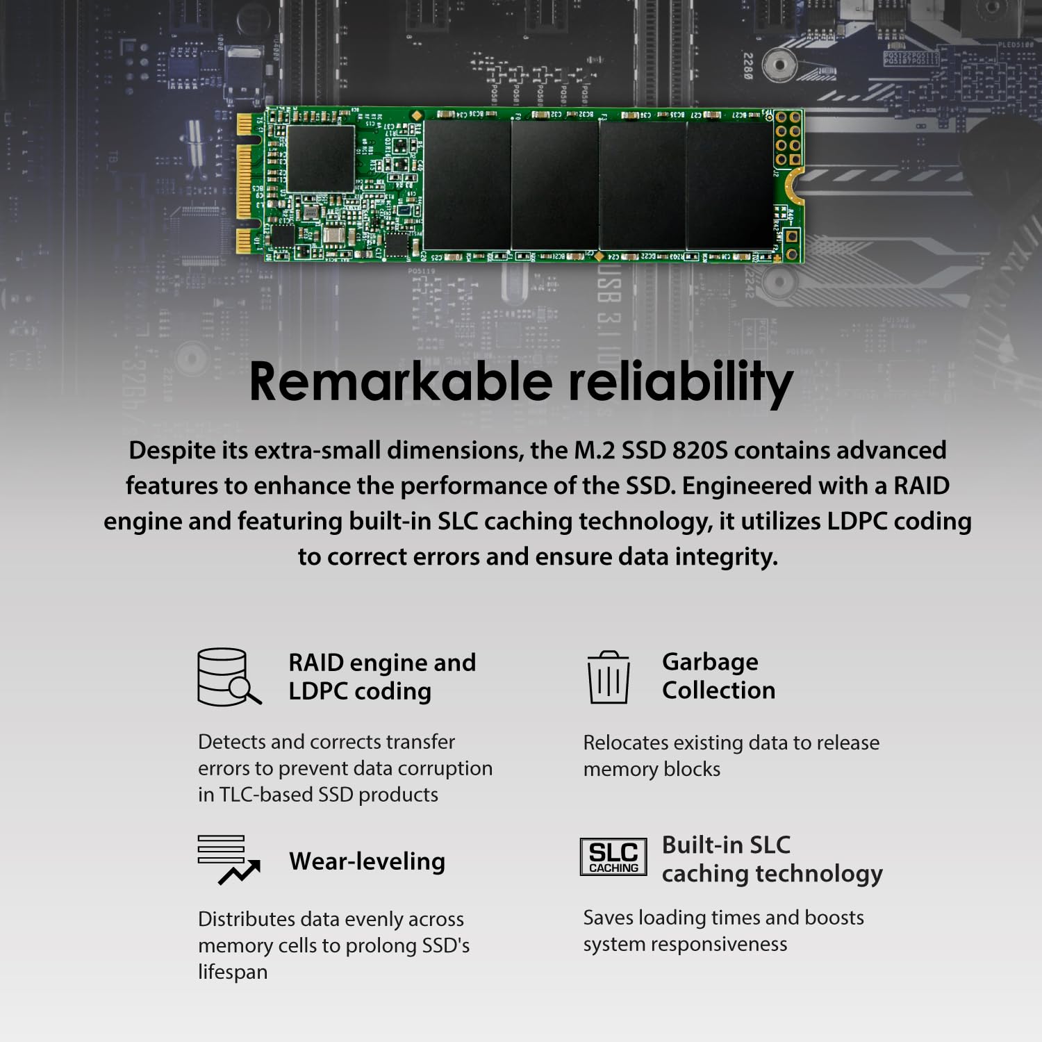 Transcend MTS820 120GB M.2 2280 SATA III SSD, Up to 500MB/s, Compatible w/Ultrabook Laptop PC Desktop, 3D TLC NAND Flash Internal Solid State Drive, LDPC/Error Correction ECC/B+M Key/SLC Cache - Image 7