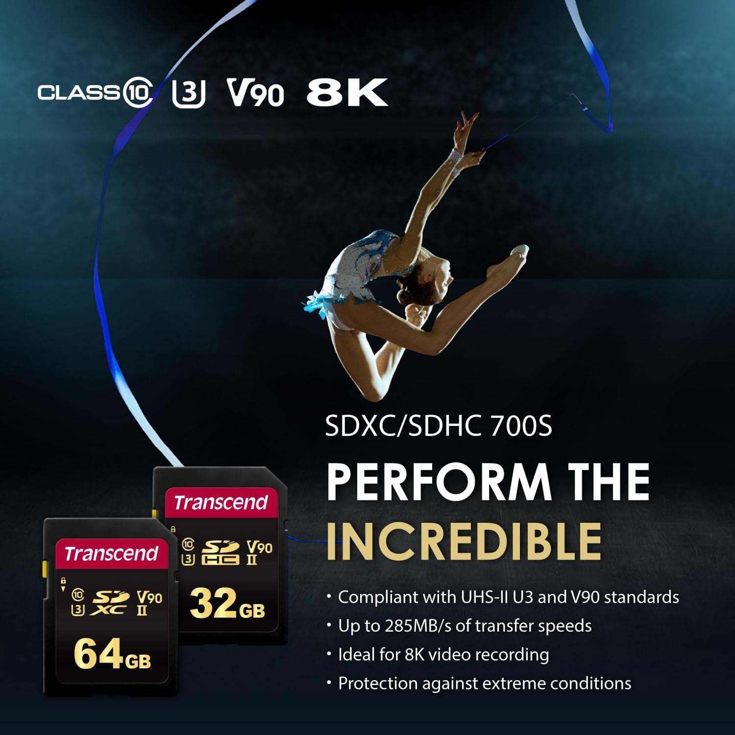 Transcend SDC700 64GB UHS-II U3 V90 SDXC Memory Card, Up to 285MB/s, 8K Ultra HD for Canon/Nikon/Sony/Pentax/Kodak/Olympus/Panasonic/DSLR/Professional Photographers/Mirrorless Cam/Advanced Video Cam - Image 3