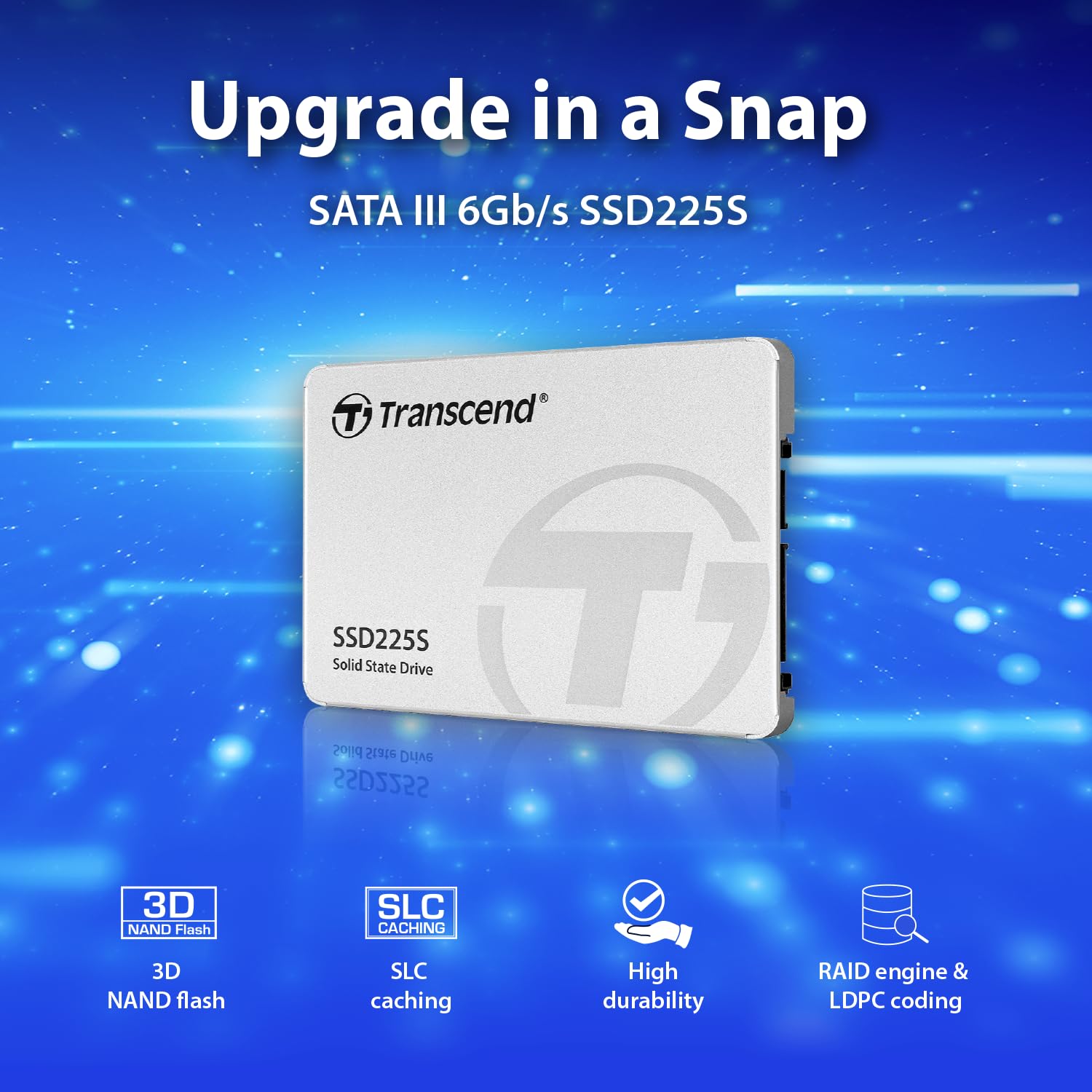 Transcend SSD225 1TB 2.5" SATA III 6Gb/s SSD, Up to 550MB/s, Compatible with PS4/Laptops/Desktops/PCs/Notebooks Upgrade, Internal Solid State Drive with SLC Cache/3D TLC NAND/RAID Engine/LDPC Coding - Image 3