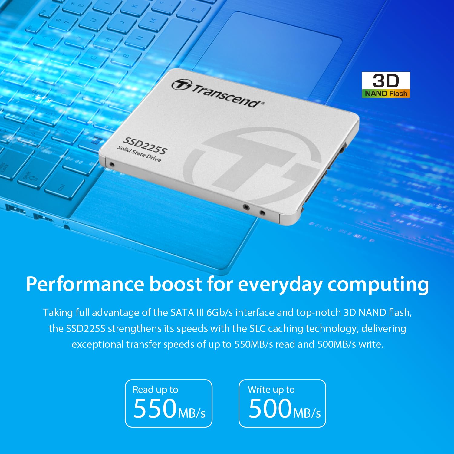 Transcend SSD225 1TB 2.5" SATA III 6Gb/s SSD, Up to 550MB/s, Compatible with PS4/Laptops/Desktops/PCs/Notebooks Upgrade, Internal Solid State Drive with SLC Cache/3D TLC NAND/RAID Engine/LDPC Coding - Image 5