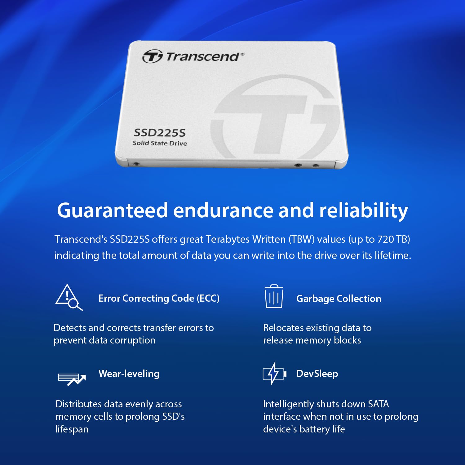 Transcend SSD225 1TB 2.5" SATA III 6Gb/s SSD, Up to 550MB/s, Compatible with PS4/Laptops/Desktops/PCs/Notebooks Upgrade, Internal Solid State Drive with SLC Cache/3D TLC NAND/RAID Engine/LDPC Coding - Image 6