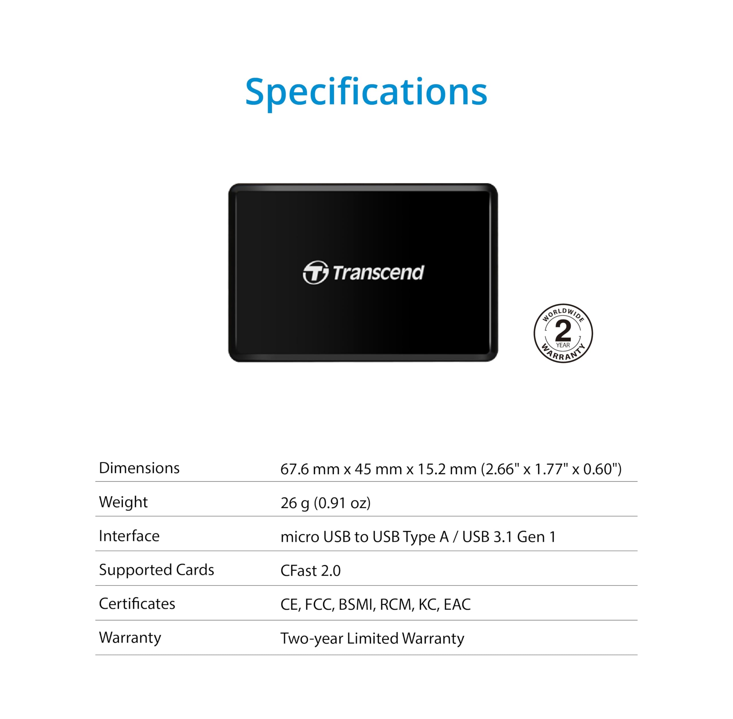 Transcend TS-RDF2 Cfast 2.0 USB 3.1 Card Reader - Image 6