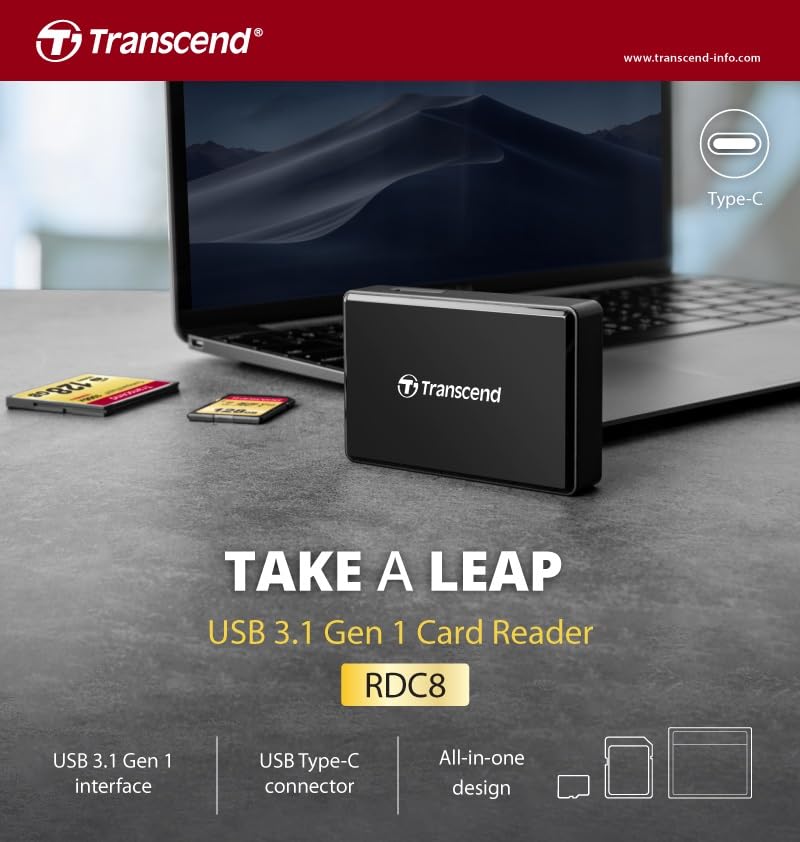 Transcend USB 3.1 Gen 1 Type-C All-in-1 Multi-Card Reader (CF/SD/SDHC/SDXC/microSD) - Image 4